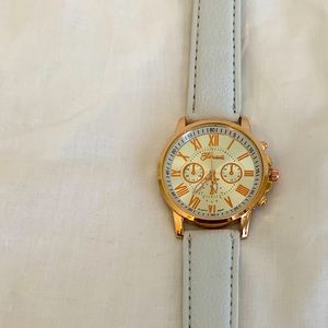 White leather wrist watch